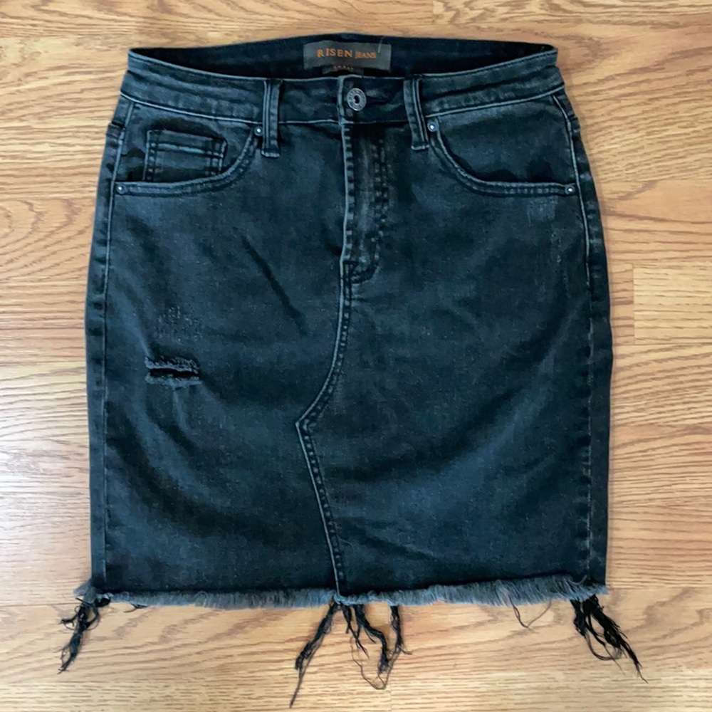 Black denim, high waist skirt